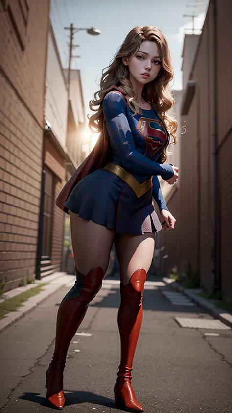 ()full body,Big Booty Goth Girl, Medium chest, Pose in front, 3D Rendering, Supergirl