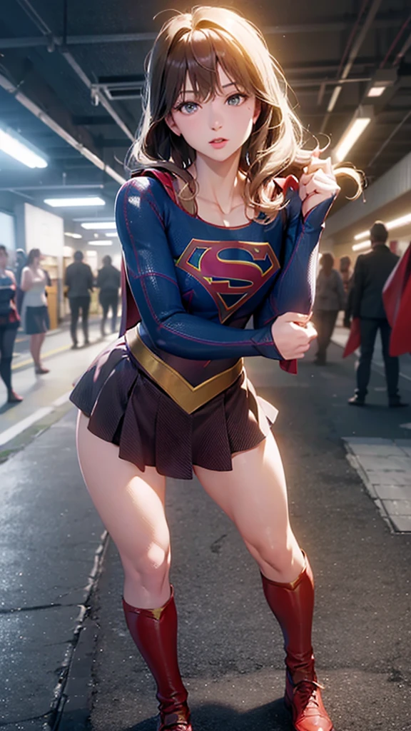 ()corpo todo,Big Booty Garota Gótica, Peito Médio, pose na frente, Renderização 3D,( Supergirl)
