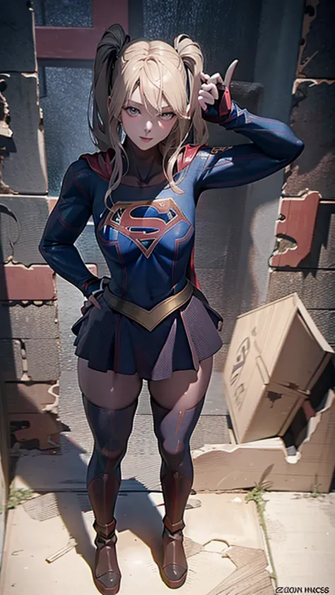 ()full body,Big Booty Goth Girl, Medium chest, Pose in front, Anime Style，3D Rendering,( Supergirl)