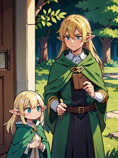Man, elf, One character, long light hair, blond, Green Cloak, Hakki shirt