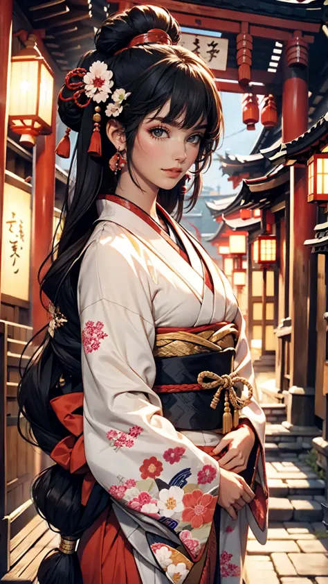 Japan&#39;s Heian Period、Murasaki Shikibu、Wear the Twelve-Piece、Located in a temple-style mansion、Black Hair、long hair、Ankle-len...