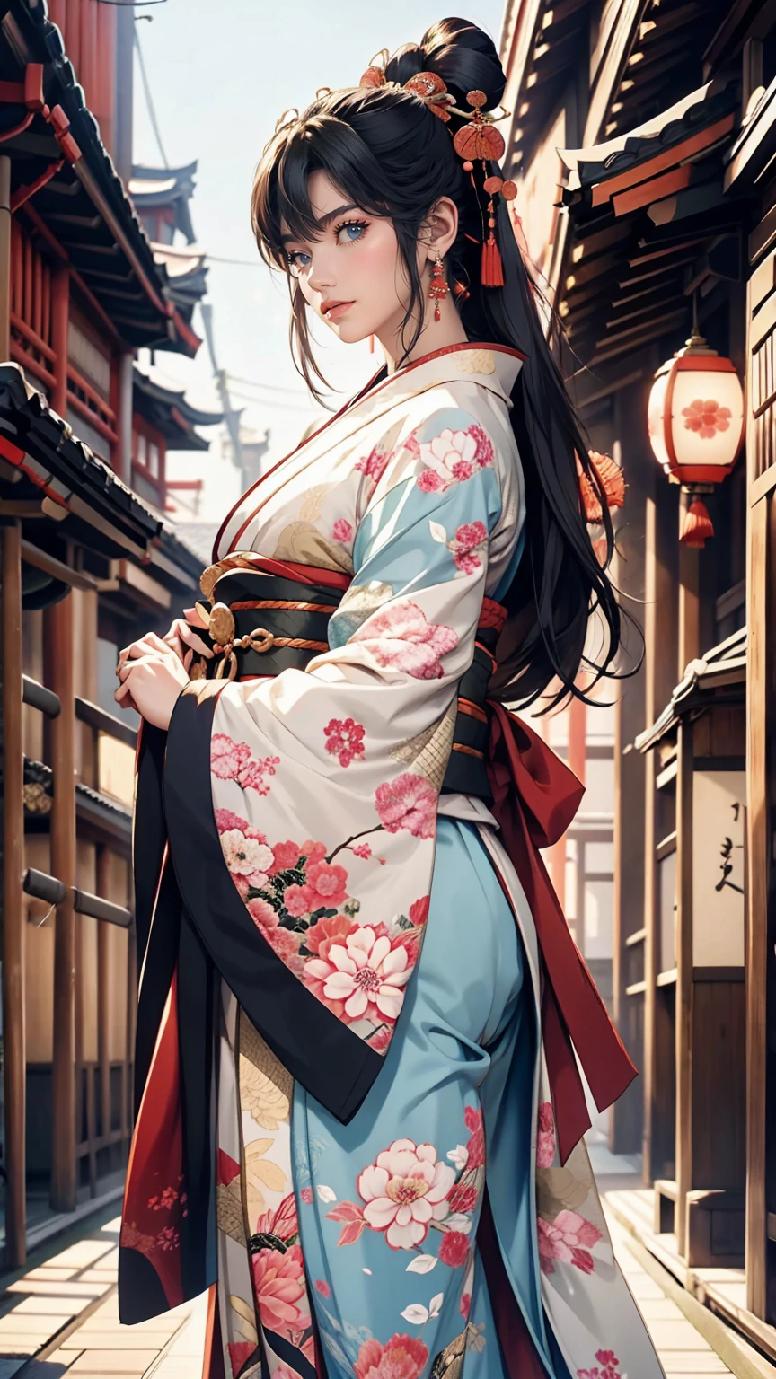 Japan&#39;s Heian Period、Heian nobility、public、Murasaki Shikibu、Twelve-layered kimono((12 photos))Wear、Located in a temple-style mansion、Black Hair、long hair、Ankle-length hair