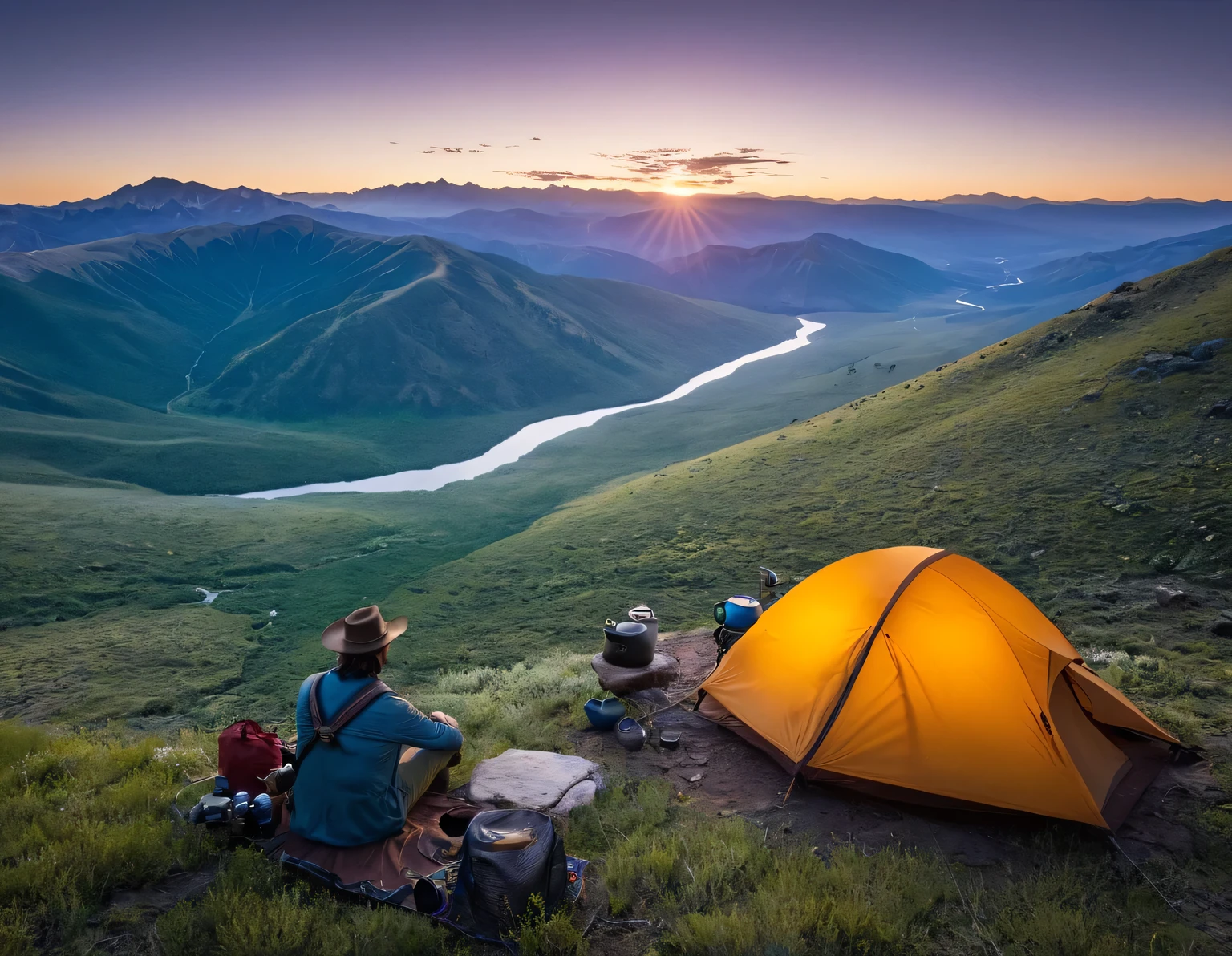 Outdoor Camping, John Marston bushcrafting deep in the mountains, spectacular views