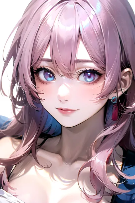 ((best quality)), ((masterpiece)), (detailed), perfect face. Asian girl. Pink hair. Blue eyes. Topless.