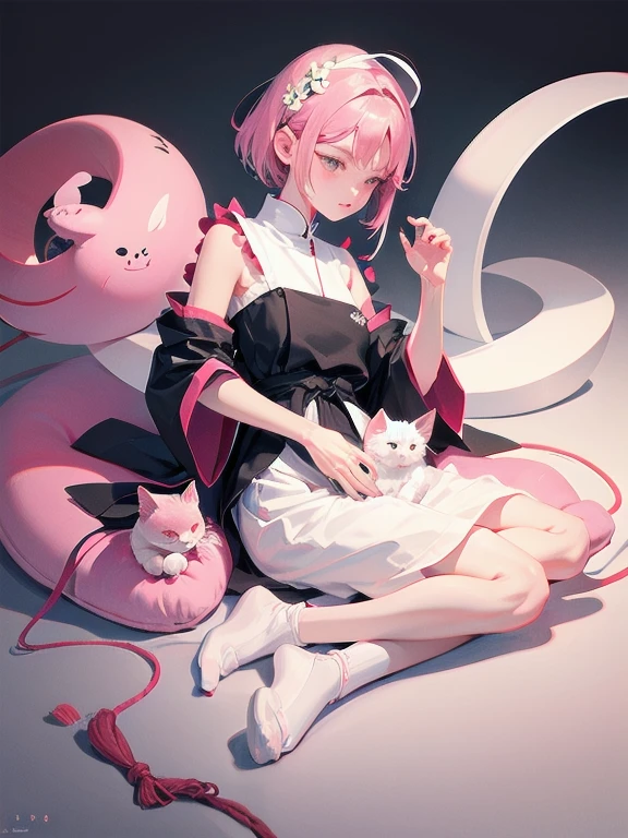 Silueta de sakura y gato、Ilustración simple de línea de arte、minimalism