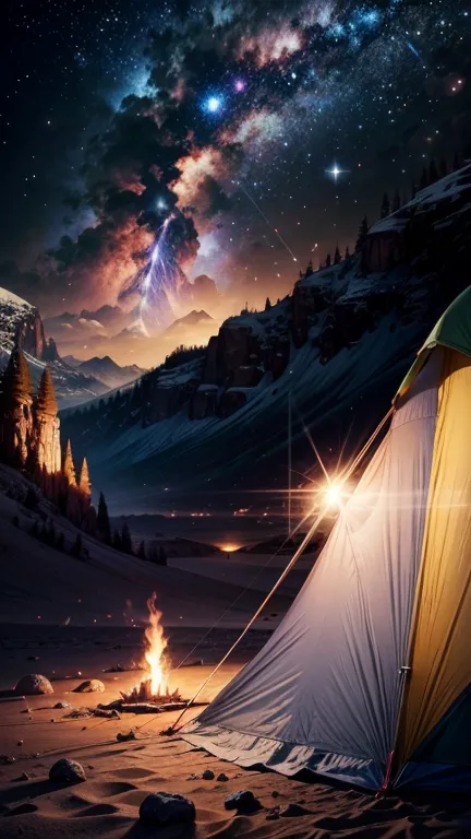 1male\(astronaut,wearing spacesuit,camping at moon\), BREAK ,background\(at moon,camping,tent,you can see planet earth,cosmic,sp...