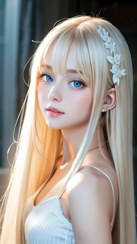 Silky white skin、Sexy 18 years old cute sexy little beautiful face、A very beautiful, natural platinum blonde、Super long straight...