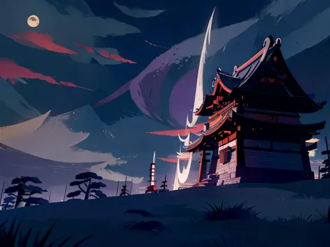 moonlit samurai training grounds, night time