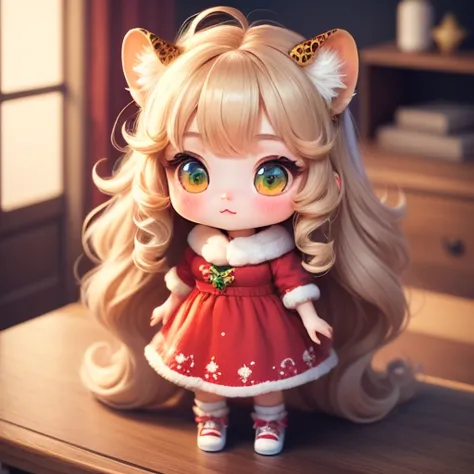 masterpiece、highest quality、Ultra-detailed、（Chibi Chara Princess：1.2),（A leopard with a leopard-like face:1.3），Natural long hair...