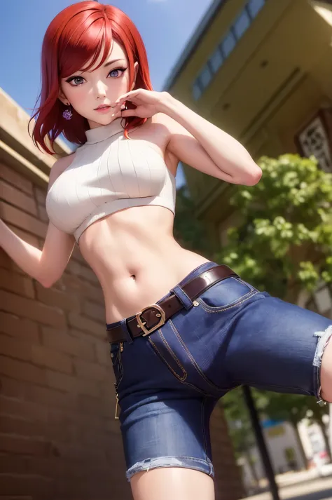 (masterpiece, best quality, high quality),(nsfw:1.3),nishikino maki, red hair, purple eyes, cowboy shot,low waisted pants, tight...