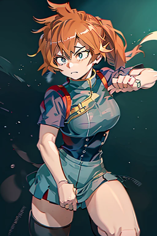 Itsuka kendo((In my hero academia)),(Author kohei horikoshi),(orange red hair tied in a ponytail),(expressive blue-green eyes),(white)