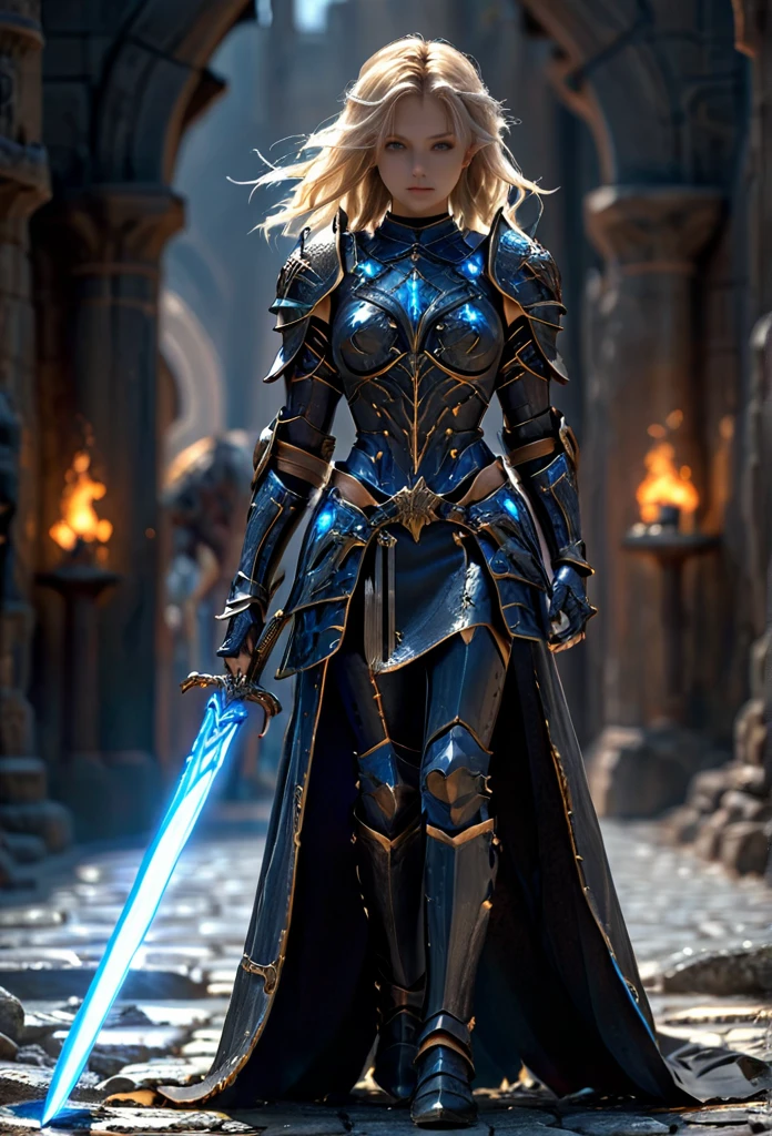 amazing quality, masterpiece, best quality, hyper detailed, ultra detailed, UHD, perfect anatomy, 
fashion show, model, stylish pose, wearing fantastic armor, dark armor, holding glowing sword, runway, stone road, soft shades, blond hair, hand up,girl
HKStyle,
extremely detailed,