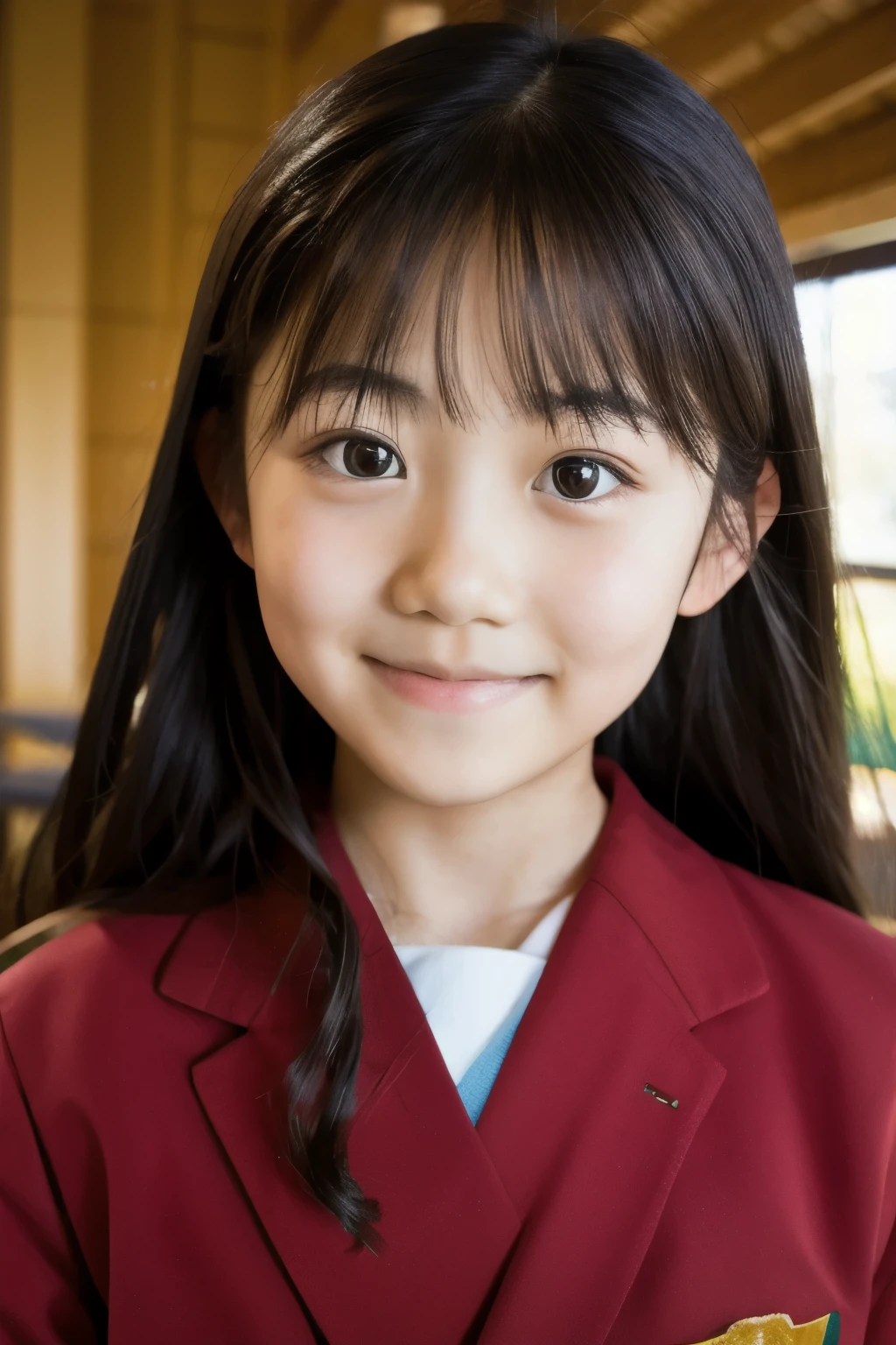 lens: 135mm f1.8, (highest quality),(RAW Photos), (Tabletop:1.1), (Beautiful 12 year old Japanese girl), Cute Face, (Deeply chiseled face:0.7), (freckles:0.4), dappled sunlight, Dramatic lighting, (Japanese School Uniform), (In the classroom), shy, (Close-up shot:1.2), (Serious face),, (Sparkling eyes)、(sunlight)