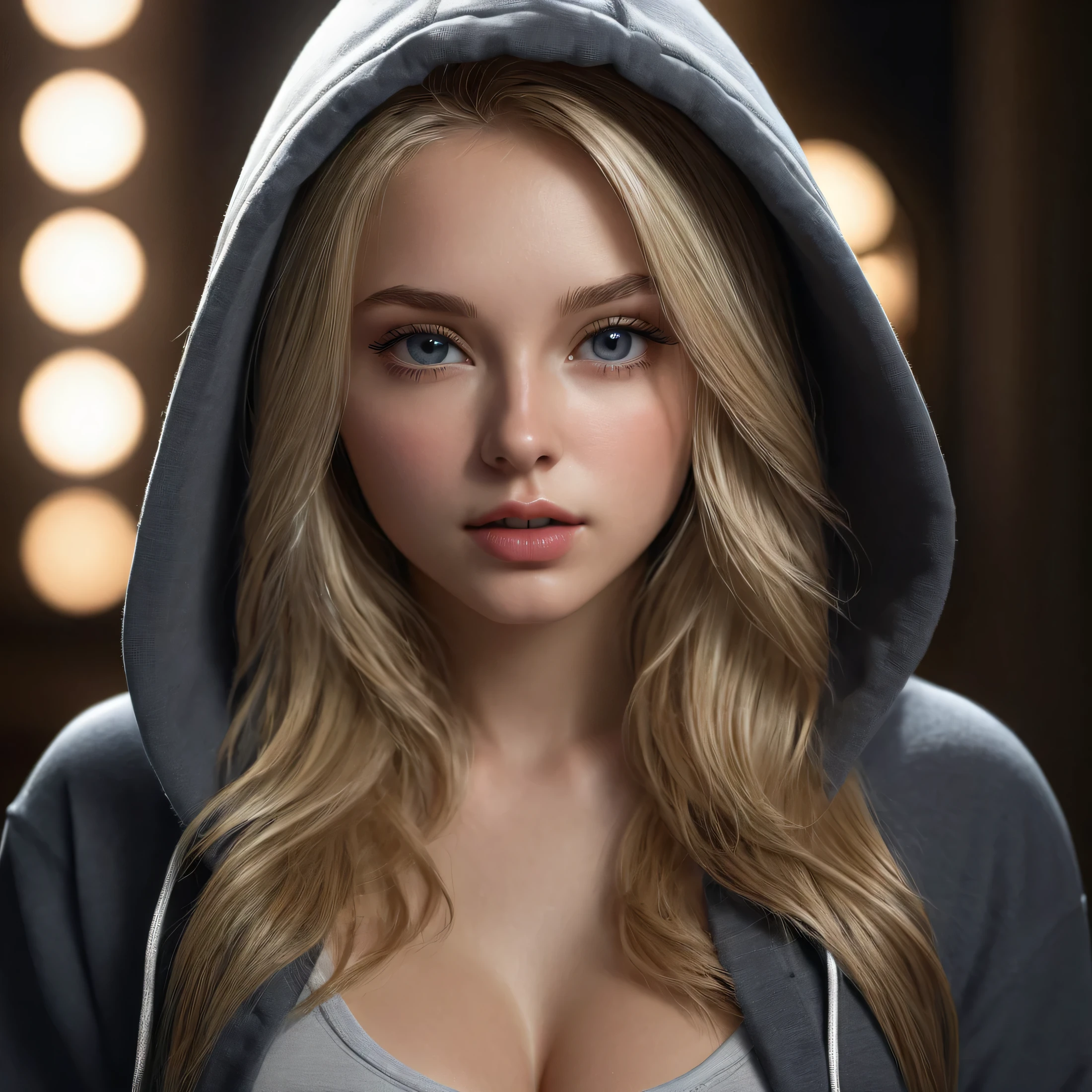 1girl, long blonde hair, perfect eyes, perfect face, perfect body, large breasts, wearing a hoodie and short shorts, (best quality,4k,8k,highres,masterpiece:1.2),ultra-detailed,(realistic,photorealistic,photo-realistic:1.37),detailed face and eyes,extremely detailed face,beautiful detailed lips,detailed hands,flawless skin,volumetric lighting,dramatic lighting,cinematic lighting,chiaroscuro lighting,intricate detail,ultra-fine details,hyper-realistic,highly detailed,photorealistic portrait,stunning beauty,gorgeous,elegant,sensual,fashionable,alluring,dreamlike atmospher 18 years