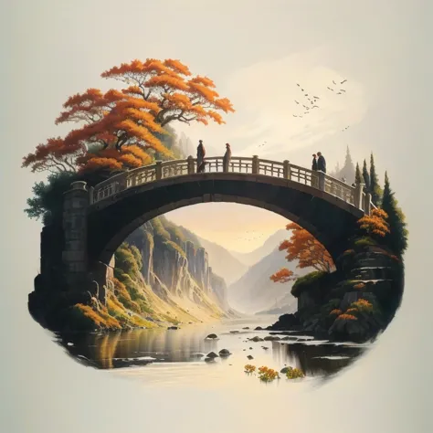 there is a picture of a bridge and people, walking along it, beautiful art uhd 4k, stunning artwork in 8k, beautiful artwork ill...