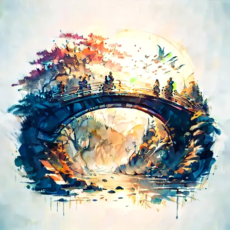 there is a picture of a bridge and people, walking along it, beautiful art uhd 4k, stunning artwork in 8k, beautiful artwork ill...