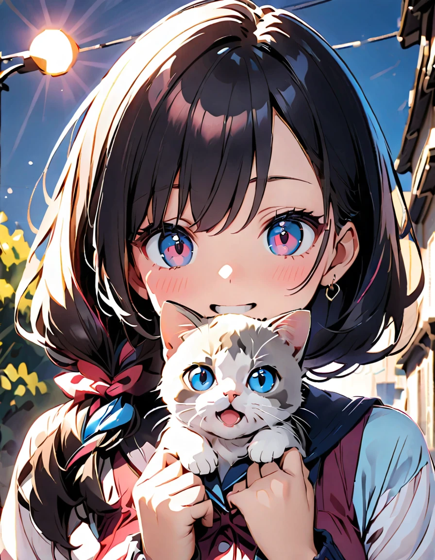 2female\(kawaii,small kid,smile,hair floating,hair color dark red,long braid hair,eye color dark red,big eyes,white fur,red dress,breast,[cat ear]) AND 2female\((cat:1.2),white fur,kitten\), BREAK ,background\(outside,beautiful garden,flower,duppled sunlight\), BREAK ,quality\(8k,wallpaper of extremely detailed CG unit, ​masterpiece,hight resolution,top-quality,top-quality real texture skin,hyper realisitic,increase the resolution,RAW photos,best qualtiy,highly detailed,the wallpaper,cinematic lighting,ray trace,golden ratio\)