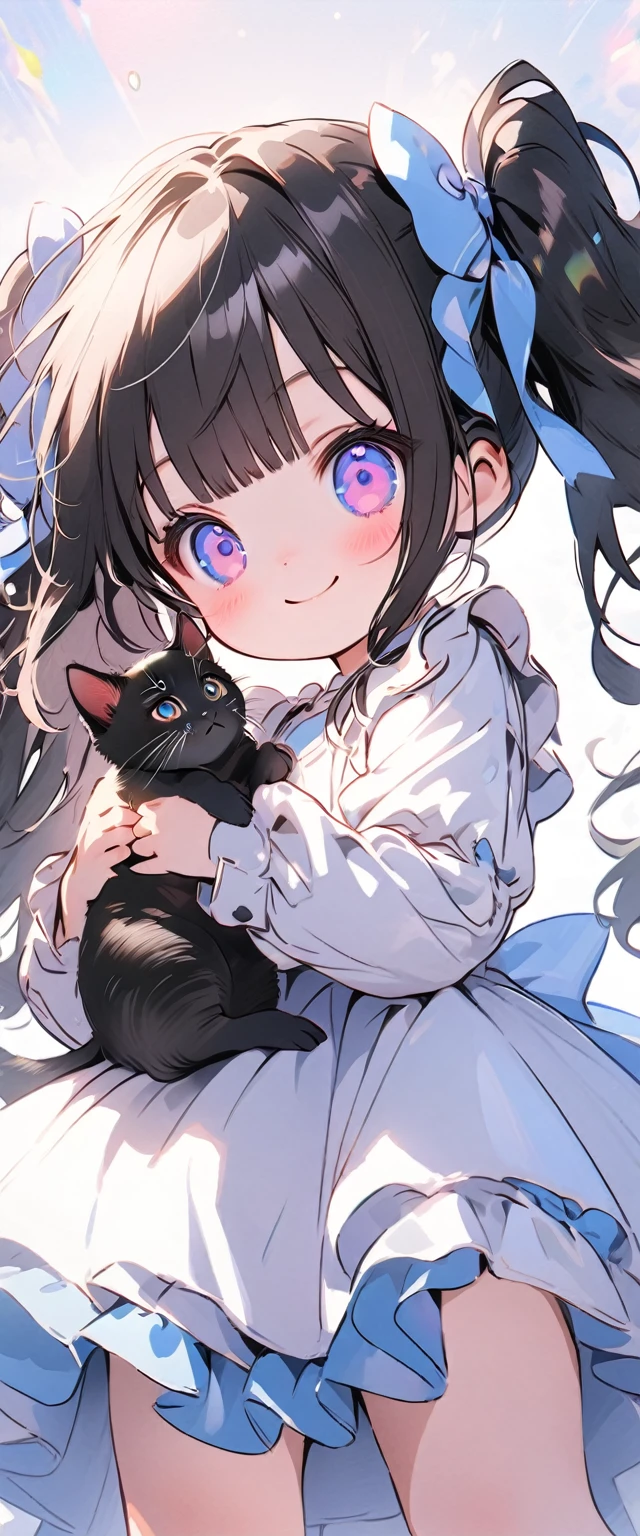 female\(small kid,cute,kawaii,age of 10,2pigtails hair,curly hair,hair color cosmic,big eyes,eye color cosmic,cute dress,[cat ear:2.0],smile,dynamic pose\), BREAK ,background\(inside,messy room,cute room,many kitten\), BREAK ,quality\(8k,wallpaper of extremely detailed CG unit, ​masterpiece,hight resolution,top-quality,top-quality real texture skin,hyper realisitic,increase the resolution,RAW photos,best qualtiy,highly detailed,the wallpaper,cinematic lighting,ray trace,golden ratio\),(close up kitten:1.6),from below