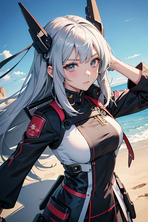 廊下に立っている長い髪と白いコートを着たAnime Girls, Girls Frontline Style, From Girls Frontline, From Arknights, Portrait, かわいいAnime Girls, Cute girl anime visuals, Silver Haired Girl, Anime Girls, Anime Mecha Aesthetics, Anime Aesthetics, Beautiful anime portraits, Anime GirlsのPortrait, かわいいAnime Girls, 美しいAnime Girls