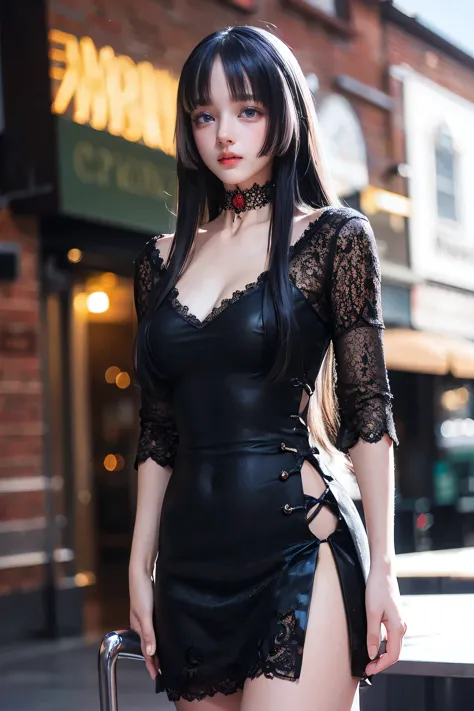 Beautiful girl with realistic black eyes, Pale skin, Long black hair, Perfect Face, Perfect Eyes, ((See-through)),((Deep V-neck ...