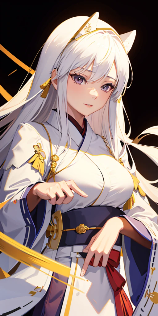 (high quality,4k,8k,highres,masterpiece:1.2),portrait,painting,Enterpise(Kantai Collection),long white hair,Kimono(traditional Japanese clothing),Japanese hair ornaments,Japan,cute smile,intense eyes,feminine,graceful pose,vibrant colors,traditional style,painterly brushstrokes,studio lighting,ultra-detailed,realistic

note：The prompt here is just an example，You can create a new prompt based on my theme。Try to keep prompts as concise and readable as possible，Also make sure that all tags are related to drawing artwork。