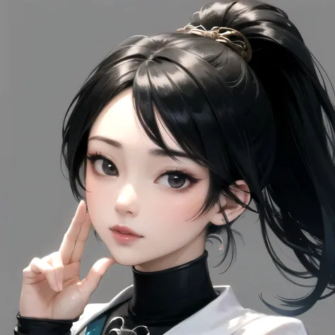 ((best quality)), ((masterpiece)), (detailed), perfect face. asian girl. black hair. black eyes. ponytail.