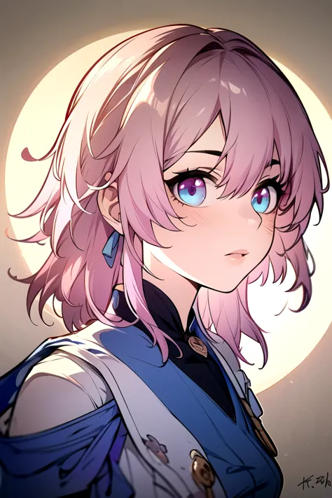 ((best quality)), ((masterpiece)), (detailed), perfect face. Asian girl. Pink hair. Blue eyes. 