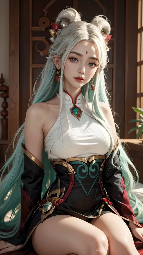 (masterpiece, best quality:1.2), intricate details, mythmaker irelia, 1girl, hair ornament, hair rings, bare shoulders, dress, d...