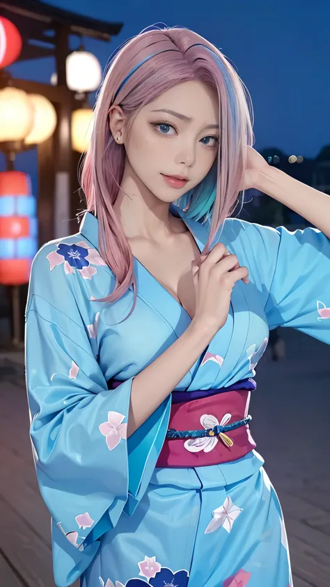 (masutepiece), (((Highest Quality)), (super detailed), 1 girl, (Iridescent hair, Colorful hair, Half blue and half pink hair: 1....