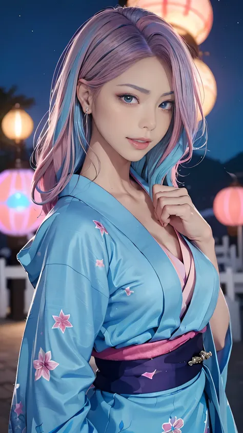 (masutepiece), (((highest quality)), (super detailed), 1 girl, (iridescent hair, colorful hair, half blue and half pink hair: 1....