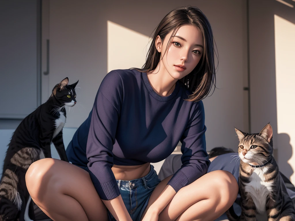 highest quality, Perfect Face, Complex, Beautiful views, Ultra-realistic 8K CG,Perfect artwork, (Ultra-high resolution:1.0), 8k, RAW Photos, (masterpiece:1.2), (PurerosFace_v1:0.5), 2 cats, Two Girls, Sitting, Crouching with one&#39;s back turned, A girl carrying a cat on her back, A cat curled up and sleeping on a girl&#39;s back, Girl&#39;s face looking back, Cat on top, Girl below, Curled up in the cold, A girl curled up and her friend&#39;s girl looking at a cat, indoor, Western-style room, poster on wall, Low Desk, textbook, Note, A scene of students relaxing while studying for a test