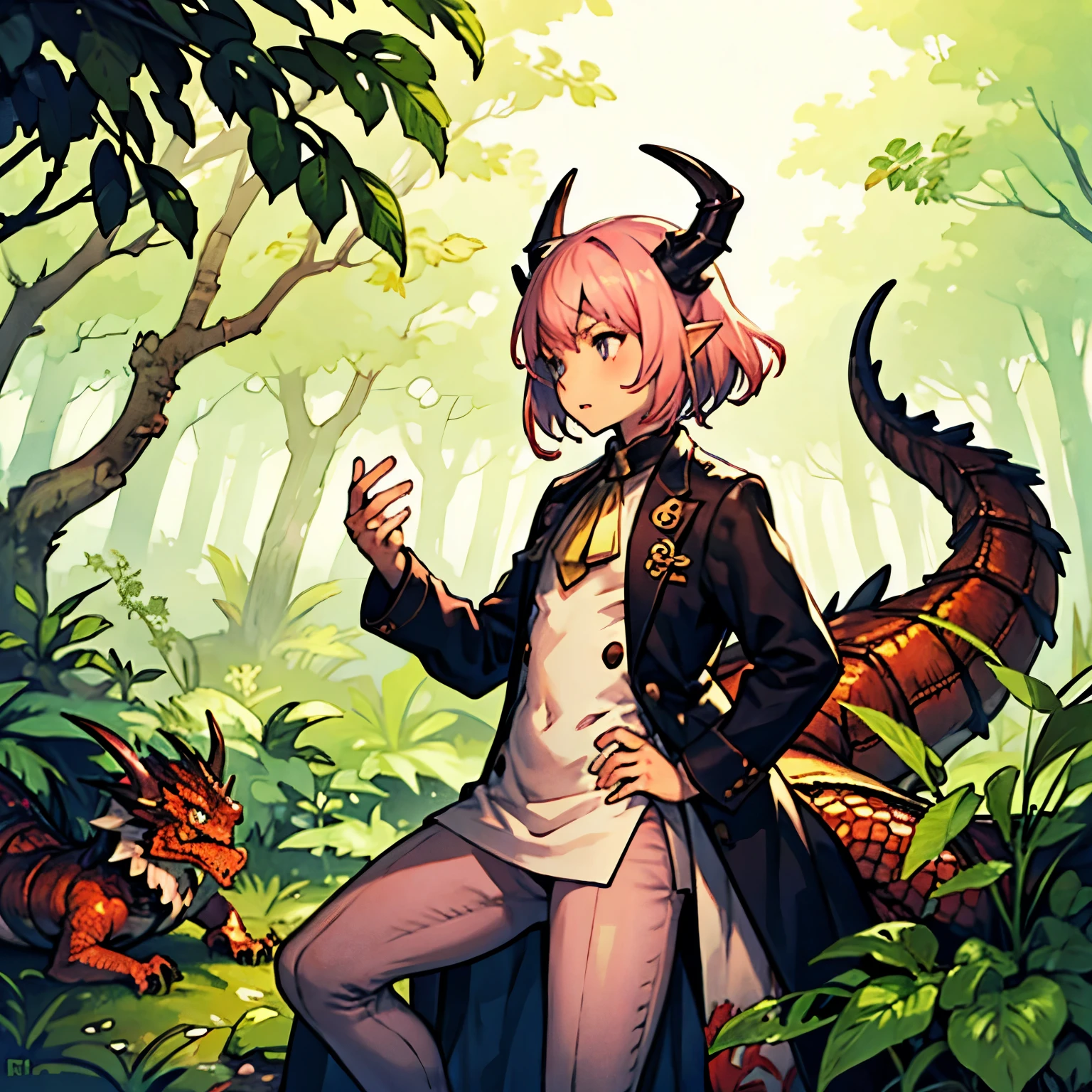 Anime girl in a forest with a dragon - SeaArt AI