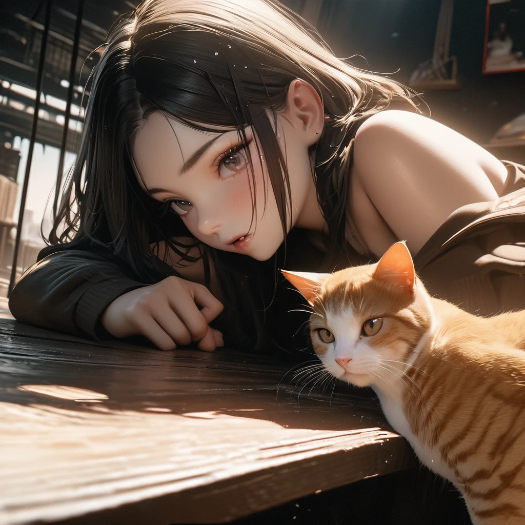 highest quality, Perfect Face, Complex, Beautiful views, Ultra-realistic 8K CG,Perfect artwork, (Ultra-high resolution:1.0), 8k, RAW Photos, (masterpiece:1.2), (PurerosFace_v1:0.5), 2 cats, Two Girls, Sitting, Crouching with one&#39;s back turned, A girl carrying a cat on her back, A cat curled up and sleeping on a girl&#39;s back, Girl&#39;s face looking back, Cat on top, Girl below, Curled up in the cold, A girl curled up and her friend&#39;s girl looking at a cat, indoor, Western-style room, poster on wall, Low Desk, textbook, Note, A scene of students relaxing while studying for a test