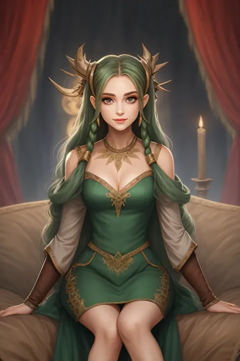 beautiful enchantress in a cozy dress