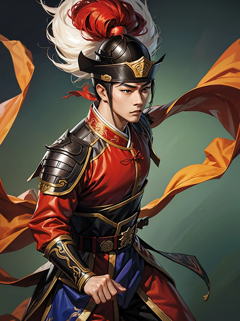 男性, General Yi Sun-sin, 韩国人, 一般的, 弓, 红色的盔甲