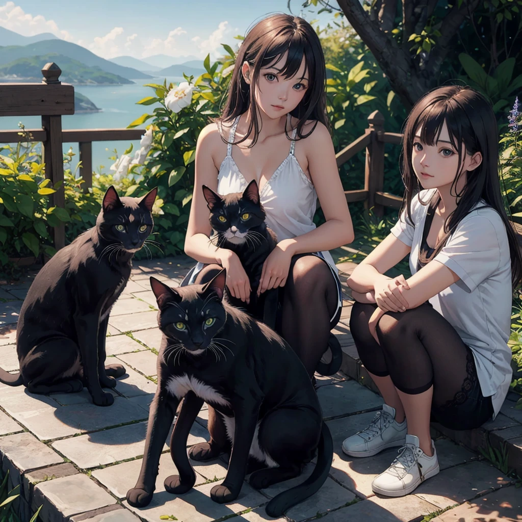 highest quality, Perfect Face, Complex, Beautiful views, Ultra-realistic 8K CG,Perfect artwork, (Ultra-high resolution:1.0), 8k, RAW Photos, (masterpiece:1.2), (PurerosFace_v1:0.5), 2 cats, Two Girls, Sitting, Crouching with one&#39;s back turned, A girl carrying a cat on her back, A cat curled up and sleeping on a girl&#39;s back, Girl&#39;s face looking back, Cat on top, Girl below, Curled up in the cold, A girl curled up and her friend&#39;s girl looking at a cat, indoor, Western-style room, poster on wall, Low Desk, textbook, Note, A scene of students relaxing while studying for a test