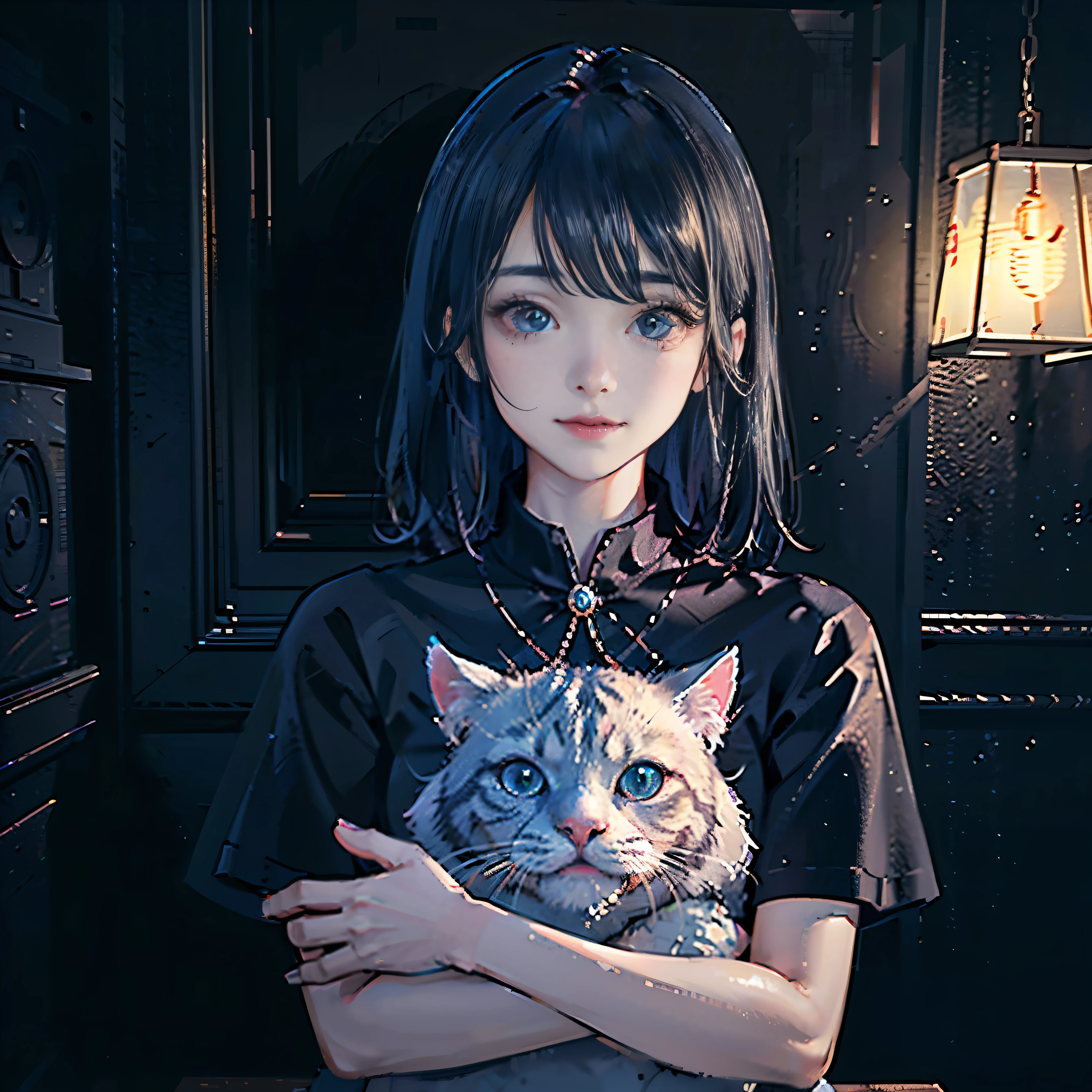 a whimsical girl in jester costume, holding a cat, detailed portrait, vibrant colors, fantasy, surreal, cinematic lighting, (best quality,4k,8k,highres,masterpiece:1.2),ultra-detailed,(realistic,photorealistic,photo-realistic:1.37),intricate details, dramatic shadows, warm tones, dreamlike, magical realism