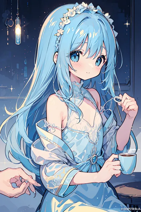 masterpiece, best quality, extremely detailed, (illustration, official art:1.1), 1 girl ,(((( light blue long hair)))), ,(((( li...