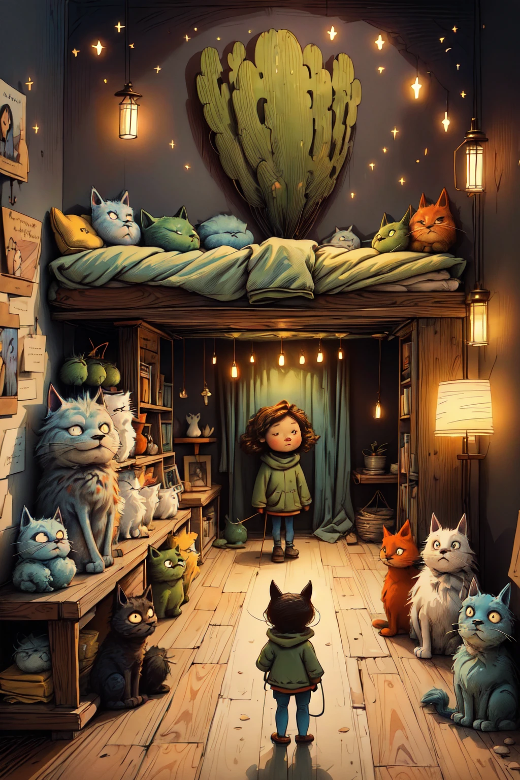 a 5 year old girl, beautiful fluffy cat, tender, idyllic, magical scene, beautiful children's room, (best quality, 4k, 8k, highres, masterpiece:1.2), ultra-detailed, (realistic, photorealistic, photo-realistic:1.37), warm lighting, vibrant colors, soft focus, fairy tale, dreamy, cozy, adorable, cute, whimsical, fantasy, enchanting, serene, peaceful, innocent, heartwarming, imaginative