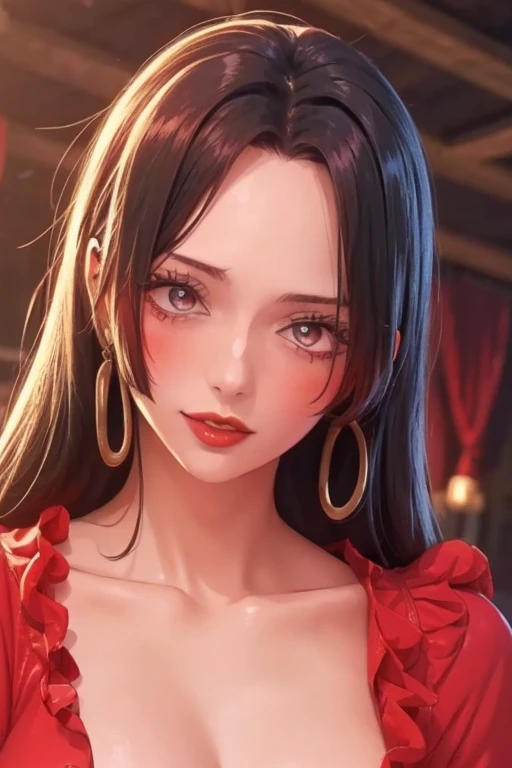 (masterpiece),(best quality:1.0), (ultra highres:1.0), detailed illustration, 8k, anime, 1girl, beautiful anime girl, wearing a red dress, flower crown, pretty face, detailed face, beautiful eyes, detailed eyes, dark red eyes, bright red lips, red lipstick, beautiful stylish hair, highlights in hair, bangs anime style, best quality, vibrant