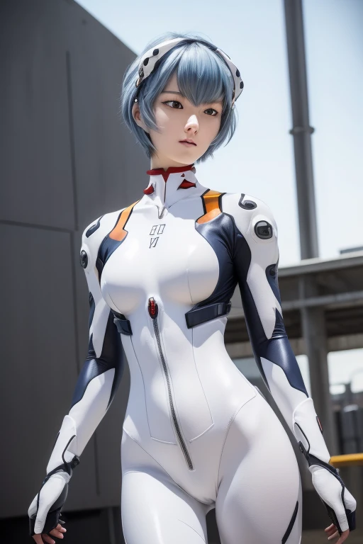 (obra de arte:1.5), mais alta qualidade, (Belos detalhes:1.4), fotos altamente detalhadas, Luz natural, 
Estar ao ar livre, Hangar à distância, Caminhando para cá, 
Evangelion, rei ayanami, Uma garota, 
Cabelo azul marinho escuro, cabelo liso, cabelo fino, cabelo curto, (olhos vermelhos escuros:1.6), 
Não saia ou certo々headgear of, Fone de ouvido branco, Interface do fone de ouvido, 
Macacões, Um macacão que cobre completamente o corpo, Um terno simples e macio, 透けない白いMacacões,
seios pequenos, seios pequenos, 