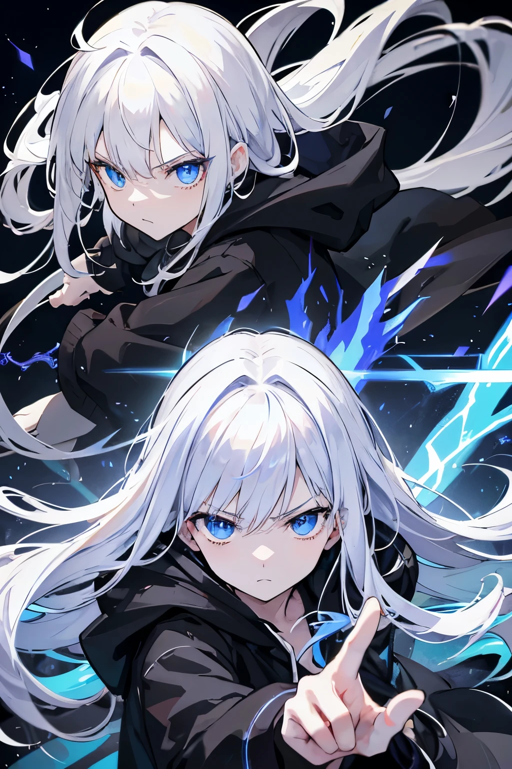 Two anime characters with white hair and blue eyes - SeaArt AI