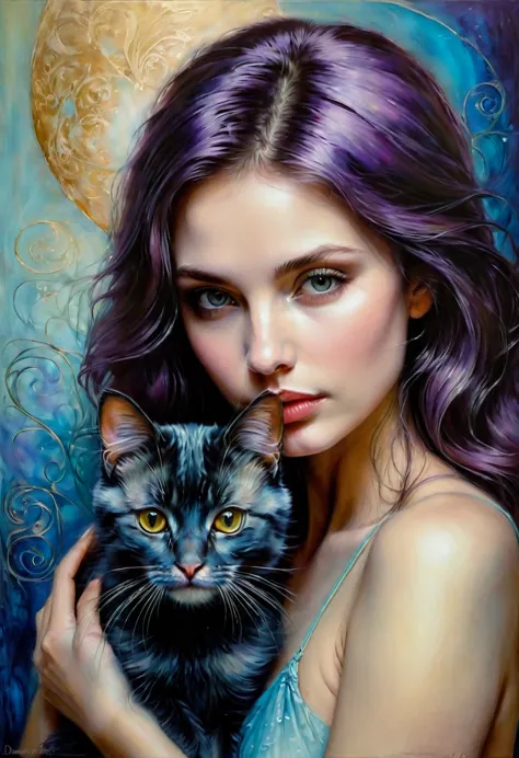 Girl with Cat, by Dorina Costras, best quality, masterpiece, very aesthetic, perfect composition, intricate details, ultra-detai...
