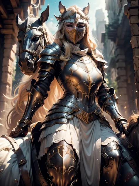 (Masterpiece, Superb Detail, Super Detailed, High Resolution), Male Focus, (((Female Armor))), (((Armor Dress Set))), (((Mask)))...