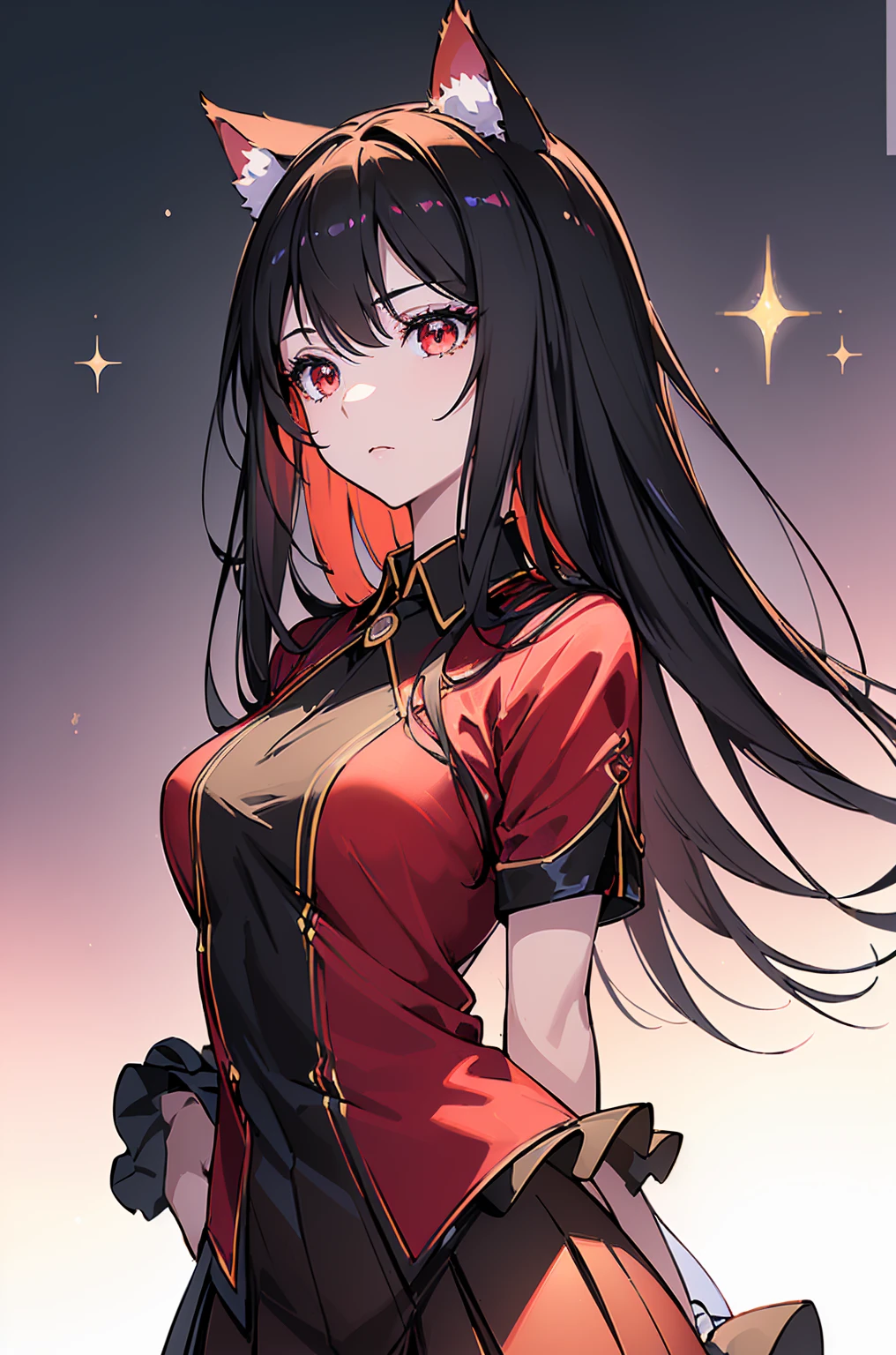 (Cat girl), (smoking), cat ears, black hair, business casual attire, cool, red dress shirt, pretty red eyes, cat tail, ((Crimson Red Eyes eyes: 1.3, Upturned Eyes: 1, Perfect Eyes, Beautiful Detailed Eyes, Gradient eyes: 1, Finely Detailed Beautiful Eyes: 1, Symmetrical Eyes: 1, Big Highlight On Eyes: 1.2)), (((Lustrous Skin: 1.5, Bright Skin: 1.5, Skin Fair, Shiny Skin, Very Shiny Skin, Shiny Body, Plastic Glitter Skin, Exaggerated Shiny Skin, Illuminated Skin))), (Detailed Body, (Detailed Face)), (((Skirt))), High Resolution, Sharp Focus, Ultra Detailed, Extremely Detailed, Extremely High Quality Artwork, (Realistic, Photorealistic: 1.37), 8k_Wallpaper, (Extremely Detailed CG 8k), (Very Fine 8K CG), ((Hyper Super Ultra Detailed Perfect Piece)), (((Flawless masterpiece))), Illustration, Vibrant Colors, (Intricate), High Contrast, Selective Lighting, Double Exposure, HDR (High Dynamic Range), Post-processing, Background Blur, (Sexy pose), (Mature woman), big sis