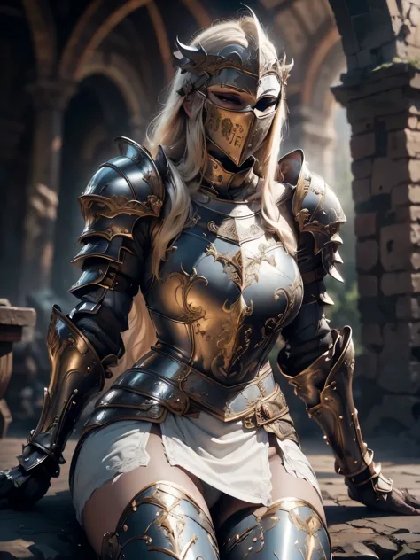 (Masterpiece, Superb Detail, Super Detailed, High Resolution), Male Focus, (((Female Armor))), (((Armor Dress Set))), (((Mask)))...
