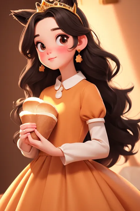 highest quality，Cute girl，low length，Roll the bread on both sides，Black Hair，alone，Light brown eyes，animal_ear_Fluff，Princess Dr...