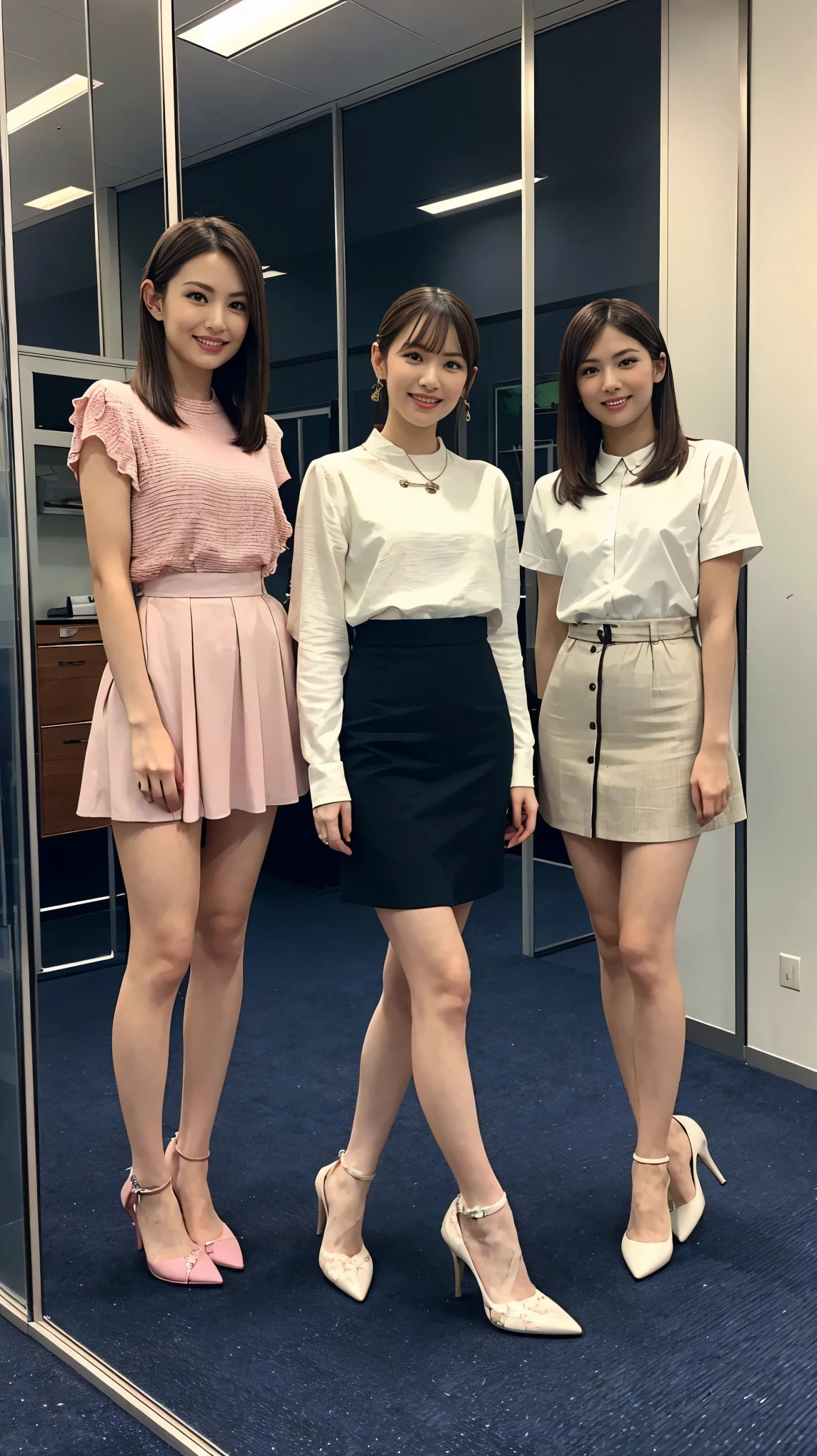 Three asian women in short skirts and high heels posing for a picture -  SeaArt AI