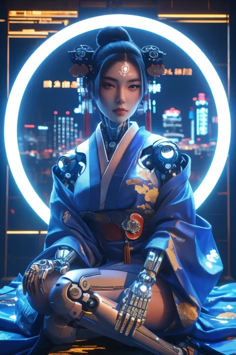 ((best quality)), ((masterpiece)), (detailed), robo geisha in cyberpunk city at night