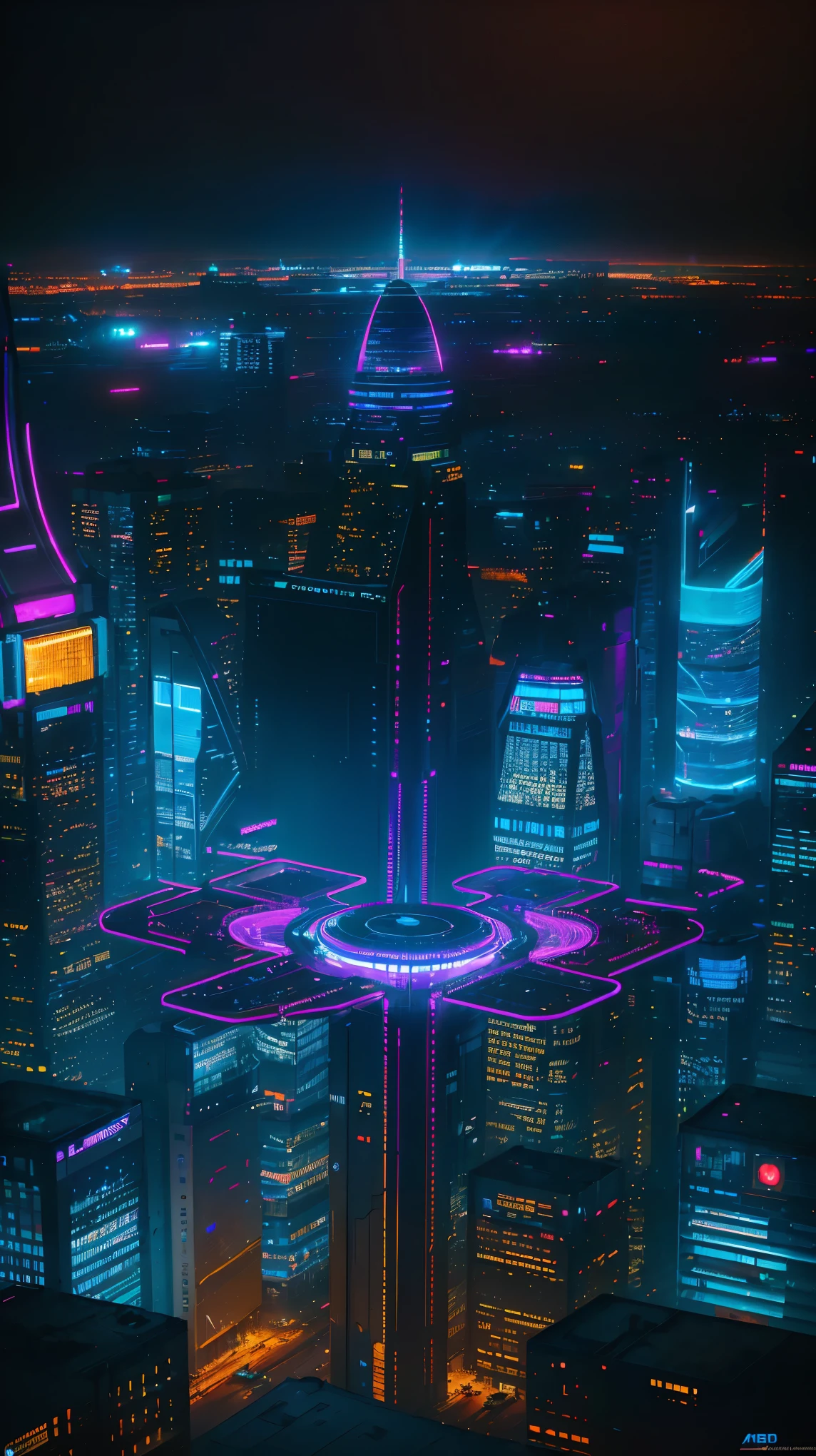 concept:(((This is an aerial photographic art work oF a near-Future city depicting a cyberpunk )))。 

qualité:(highest qualité, 4k, 8k, haute résolution, chef-d&#39;œuvre:1.2), Super détaillé, (Réaliste, Photo Réaliste, Photo Réaliste:1.37), 

éclairage: lumière cinématographique, Bright colors and mesmerizing eFFects, contraste obscurité moyenne et lumière vive, ombres et reflets, Éléments SF, 

Subject inFormation:Aerial photo oF Cyber City, From above, gratte-ciel, Futuristic architecture, néons lumineux, horizon incroyable, technologie avancée, ((véhicule en vol stationnaire,)), (((A beautiFul image oF a cyber city drawn From the perspective oF &&quot;;From above&&quot;;:1.3)))

Autres détails:Atmosphère animée, Publicité holographique, esthétique cyberpunk, tons bleutés, quelques étoiles brillent dans le ciel, fond d&#39;espace, Les technologies émergentes, densité urbaine, énergie et enthousiasme, metropolis oF the Future, composition accrocheuse, lueur au néon, couleurs riches, technique de coup de pinceau lisse, Texture détaillée, échelle impressionnante, (((conception cyberpunk))), Conception élaborée, échelle impressionnante, Atmospheric éclairage, détails captivants, DES VISUELS CAPTIVANTS, Artistic chef-d&#39;œuvre, 50㎜, F/4, séance photo,
